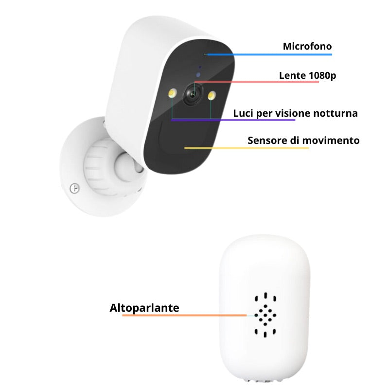 Telecamera di Sicurezza Wi-Fi IP66 Full HD 1080P con Audio Bidirezionale