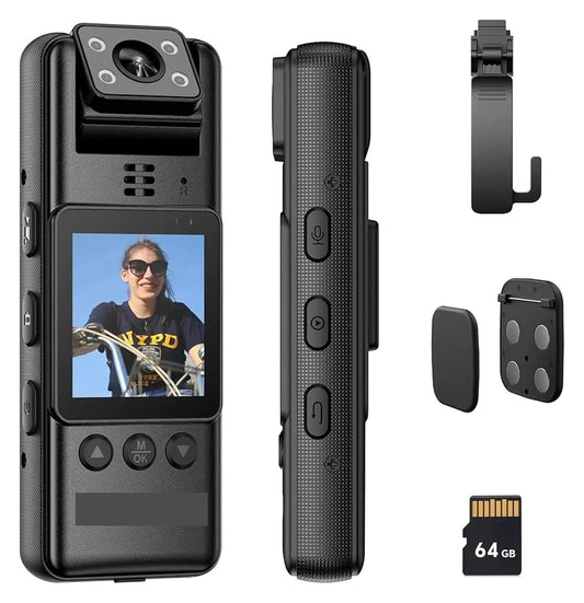 Body Cam Professionale HD 1080P con Visione Notturna e Obiettivo Girevole