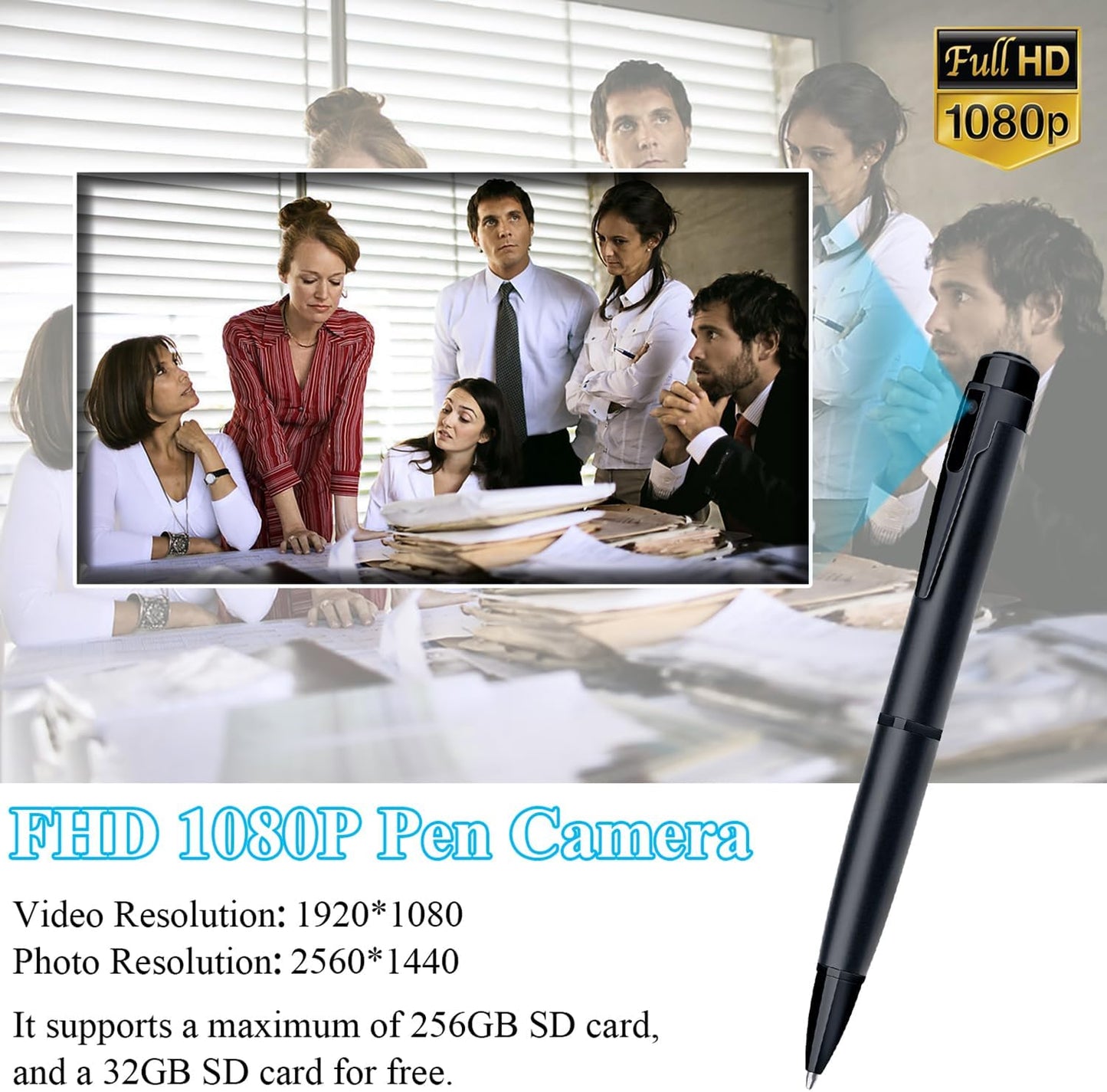 PENNA SPIA  con microcamera e microfono ambientale 64 gb HD