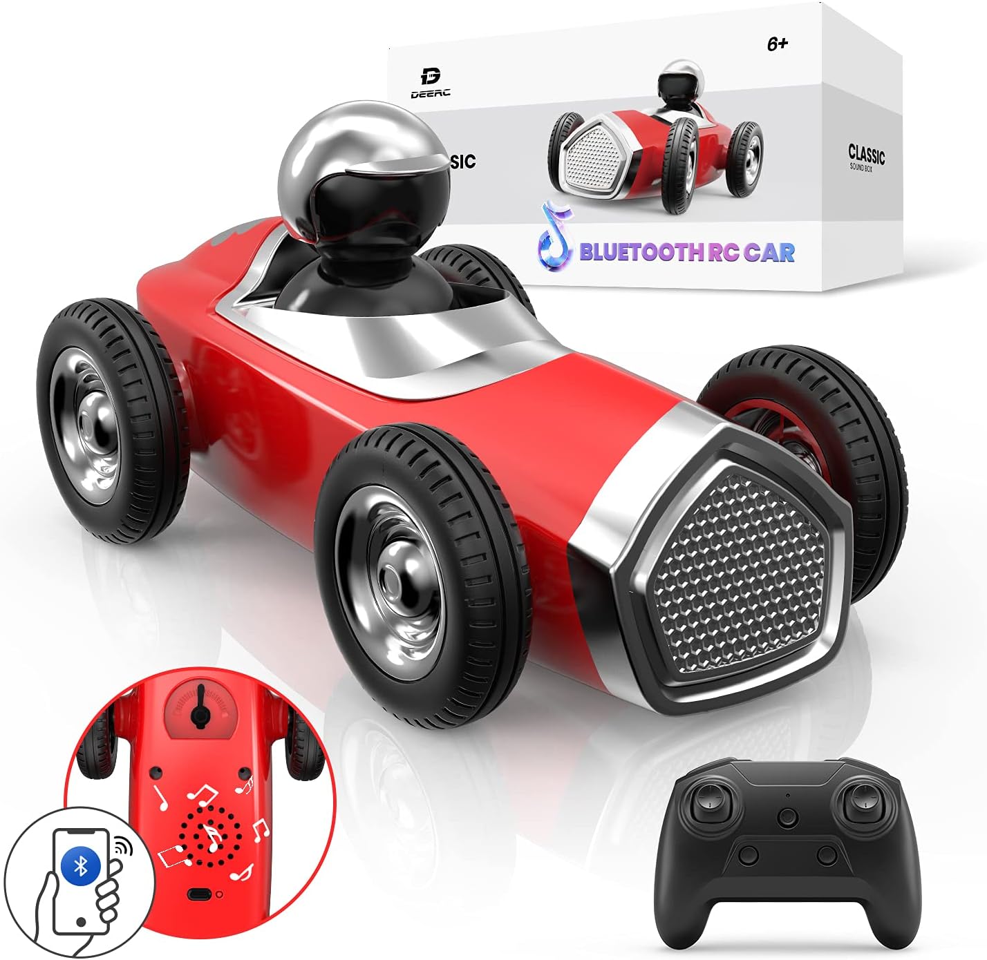 Auto telecomandata per bambini con altoparlante Bluetooth
