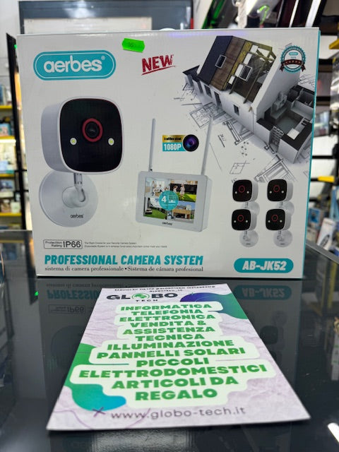 KIT VIDEOSORVEGLIANZA  AB-JK52  4 CANALI WIFI  IP66CON MONITOR INTEGRATO E DVR