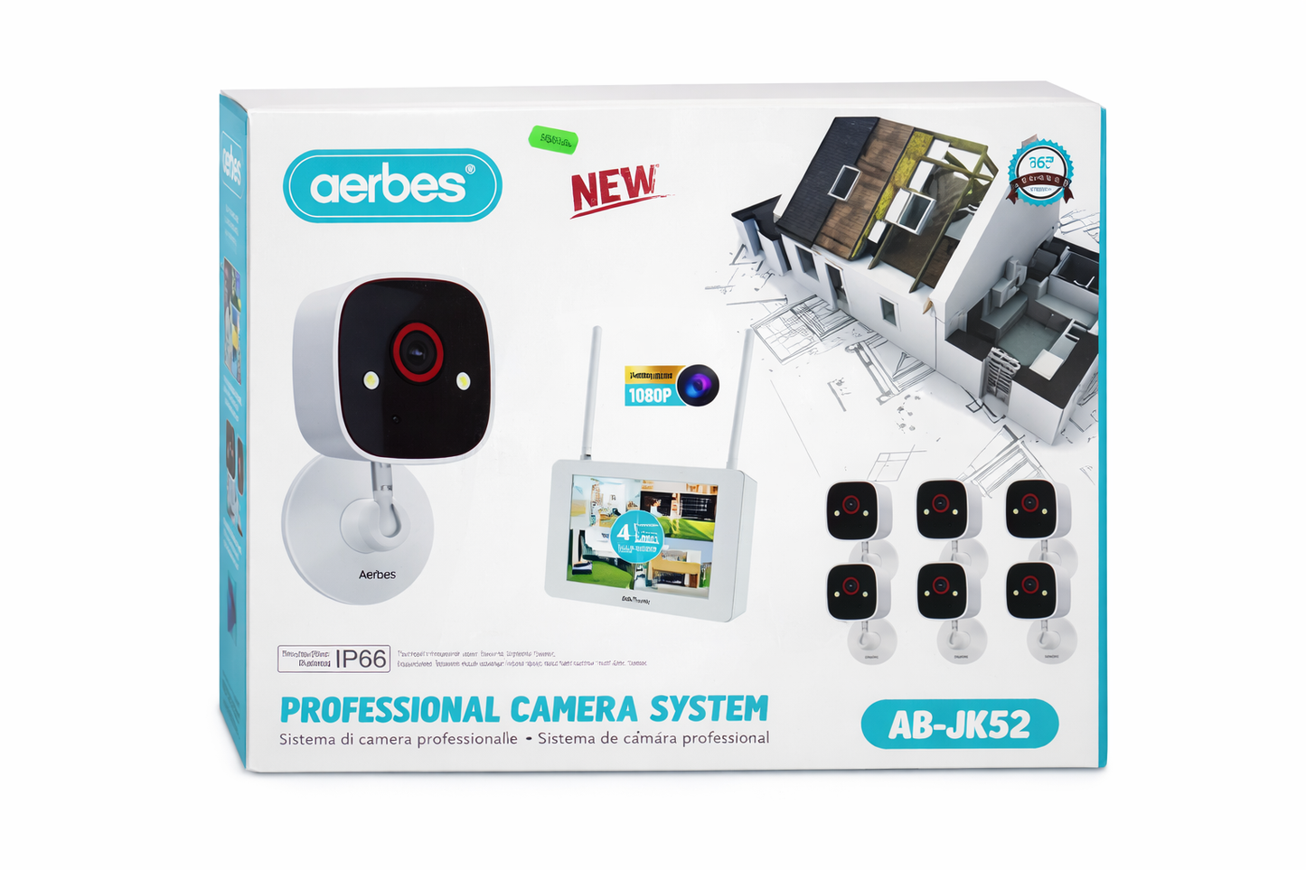 KIT VIDEOSORVEGLIANZA  AB-JK52  4 CANALI WIFI  IP66CON MONITOR INTEGRATO E DVR