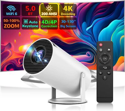 Mini Proiettore Smart 4K – Rotabile 180°, Android 12, WiFi6 e Bluetooth 5.2